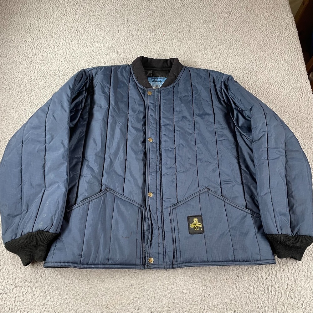 Refrigiwear Insulated Puffer Men's Long Coat Size 2XL Navy Blue Warm Full Zip *